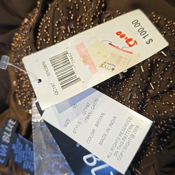 Eva Blue - Y2K Chocolate Brown Embellished Beaded Bodice Flare Formal Dress - Picture 9 of 11